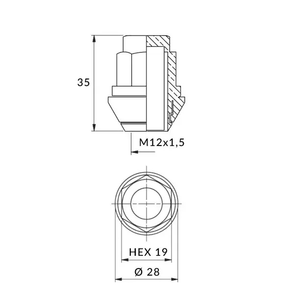 Nakrętka 12x1,5 Ford czarna